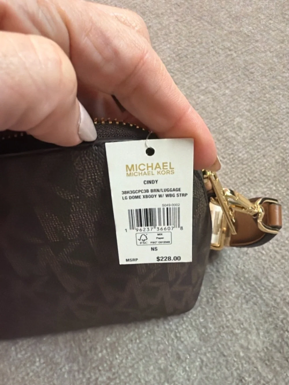 Michael Kors Cindy Large Dome Crossbody Bag Brown MK Logo NWT